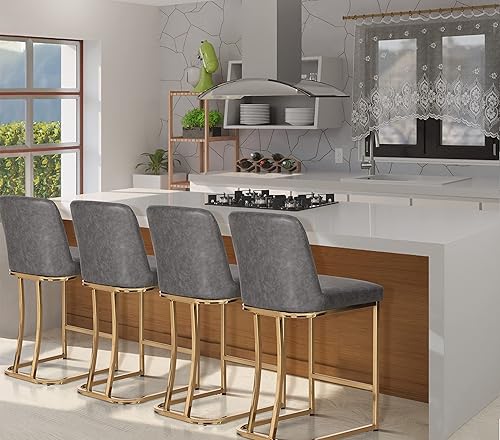 Miniatura 32 de Juego de 2 taburetes de bar de altura de mostrador de color blanco cremoso de 24 pulgadas, modernos taburetes de bar dorados con respaldo tapizado