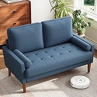 Vesgantti 48" Mid-Century Modern Loveseat Sofa with Solid Wood Legs & Throw Pillow - Blue Small Couch for Apartments & Small Spaces