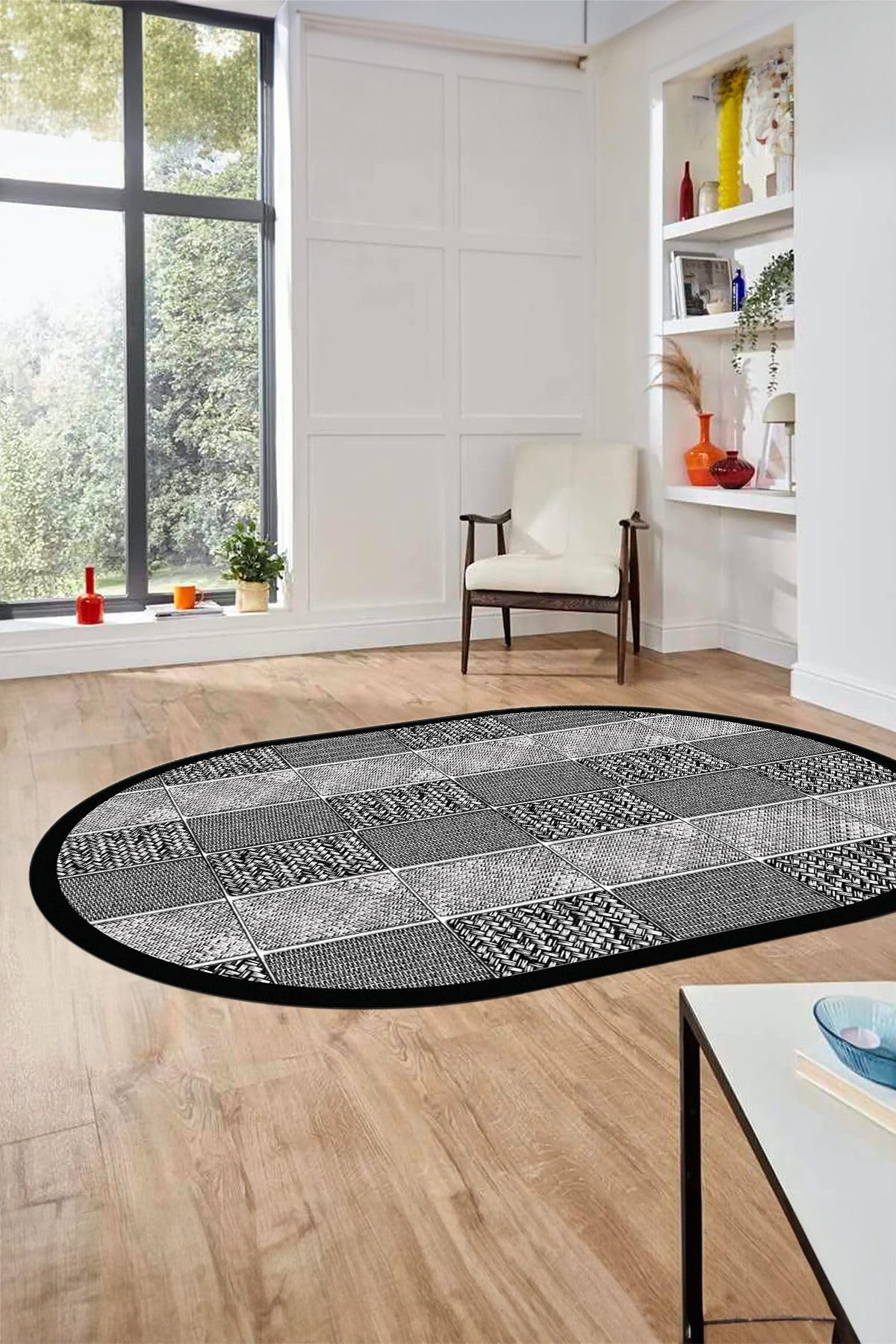 Evdeya Dijital Kaymaz Taban Yıkanabilir Jüt-Hasır Desenli Oval Mutfak Yolluk Salon Halısı O-JÜT-02, Gri, 60 x 100