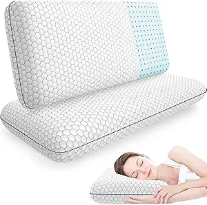 Memory Foam Pillows for Side, Back and Stomach Sleepers, Set of 2, Bed Pillow with Washable Cover and Breathable Mesh, Bed Pillow for Sleeping (Grey,King Size)
