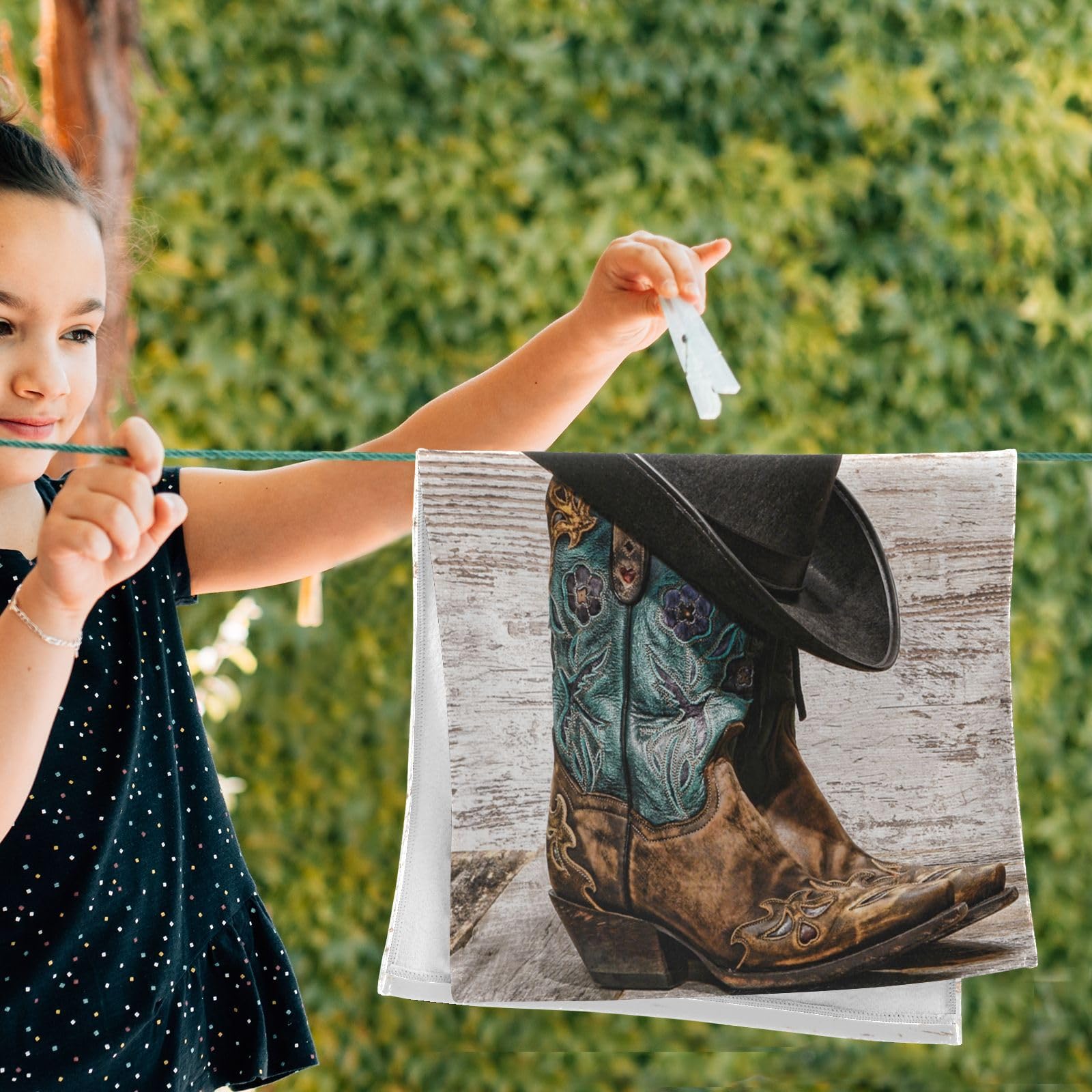 Vintage Handtuch Mit Cowboy-Motiv – Weiches Gästehandtuch Für Küche & Bad, 40x70 Cm, Aus Polyester
