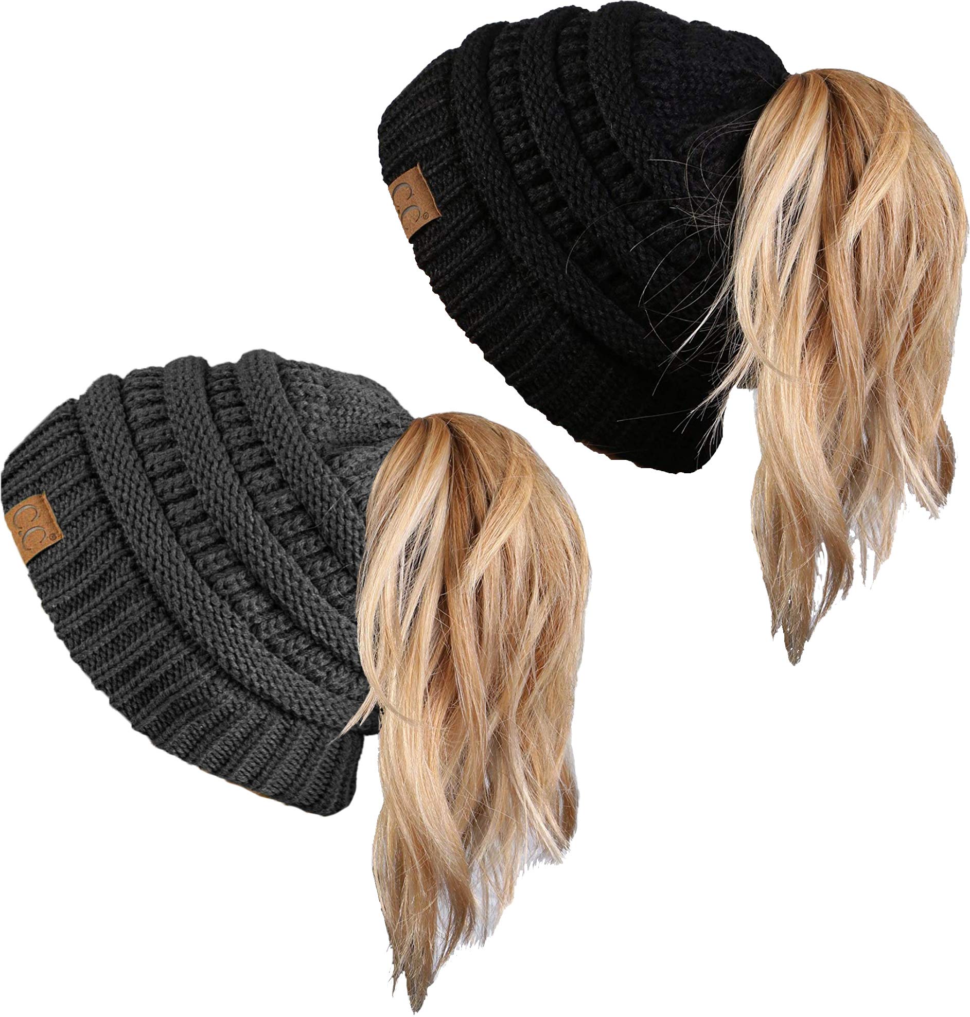 Funky Junque Messy Bun BeaneTail Bundle - 1 Black, 1 Charcoal (2 Pack)