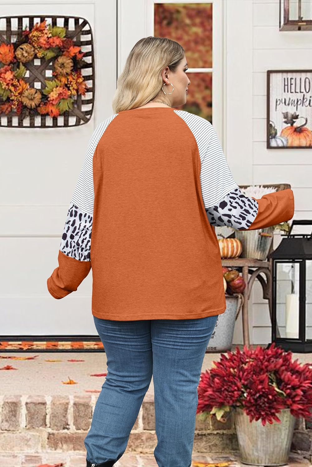 Plus Size Thanksgiving Shirt Thankful Pumpkin Leopard Print Long Sleeve Fall Graphic Tee Cute Turkey Tops - Image 6