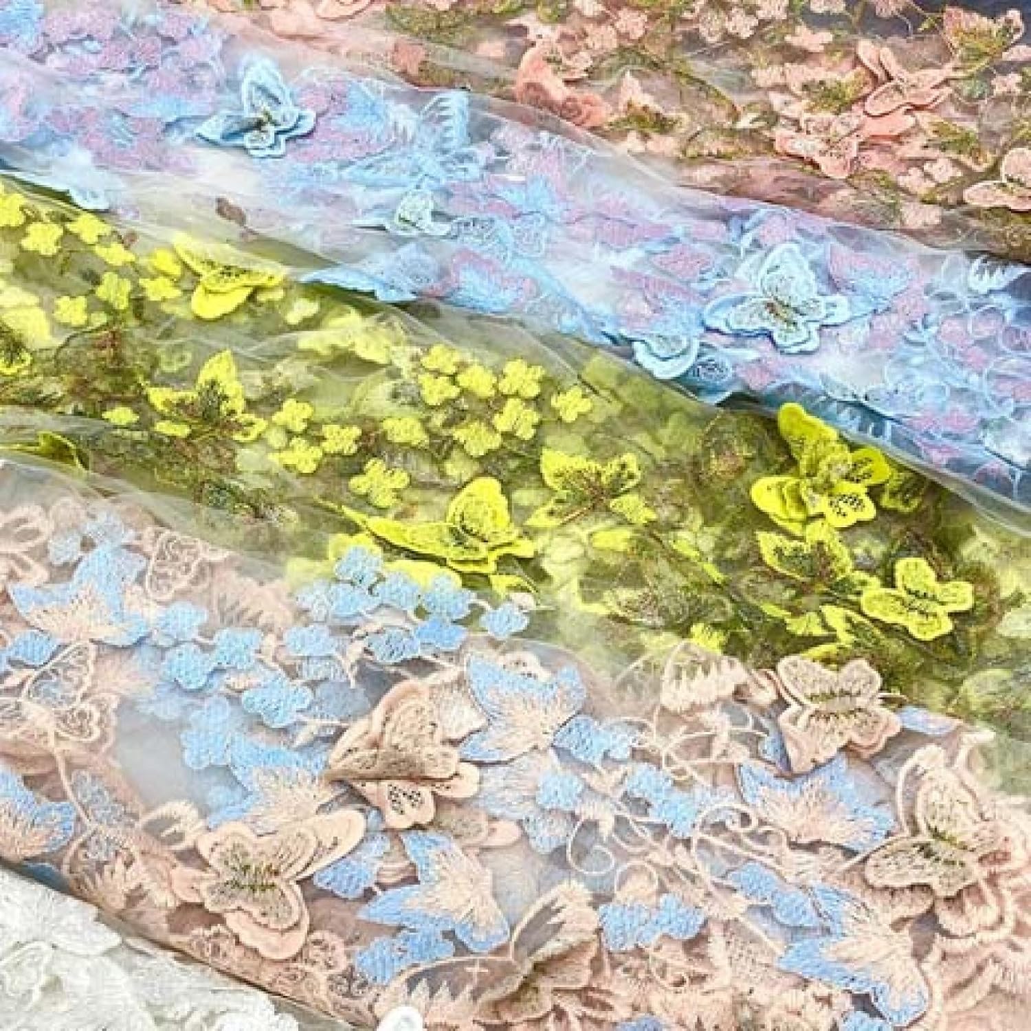 Pizzo tulle floreale 3D in organza di poliestere