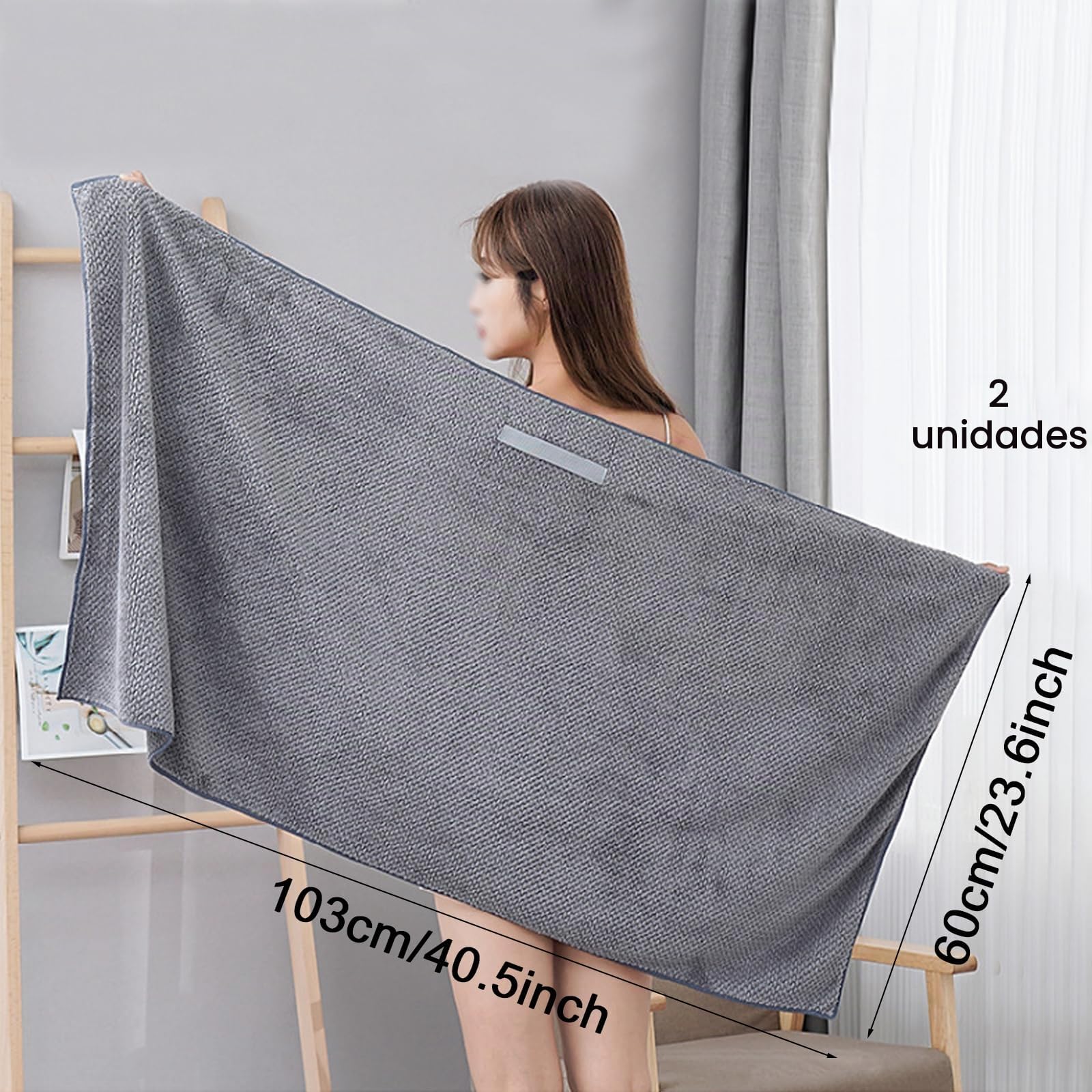 Toalla de Pelo de Microfibra Grande 103 x 60 cm, Turbante de Secado Rápido Superabsorbente con Banda Elástica