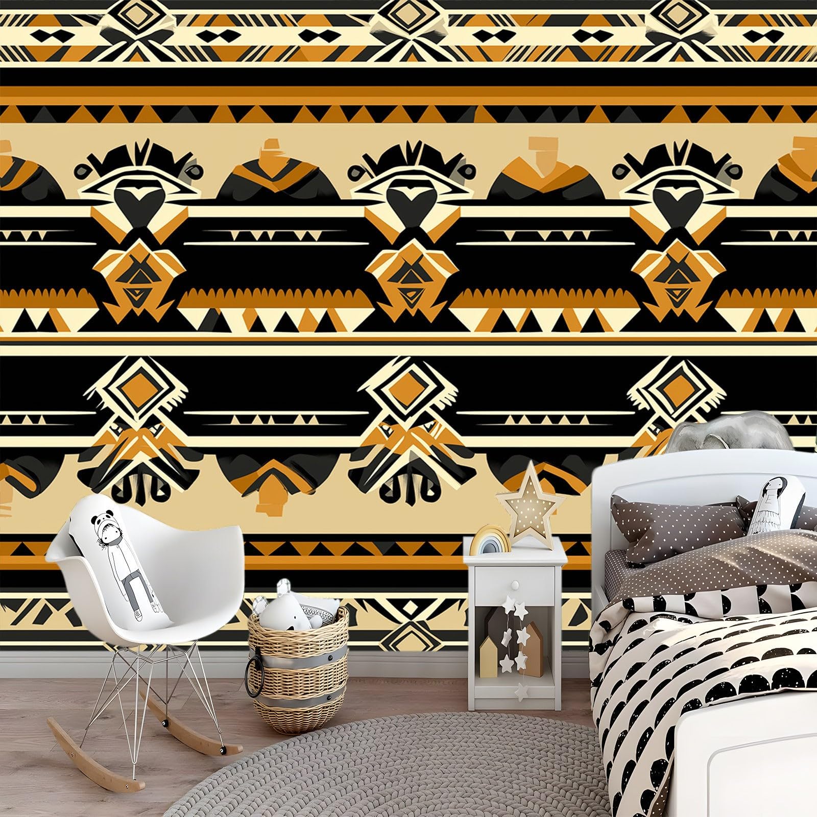 Tapeta Boho Print Etniczny Styl Beżowy Brązowy 350X256Cm(Wxh) Fototapety 3D Tapety Tapety Włóknina Dekoracja ścienna Nowoczesne Fototapety