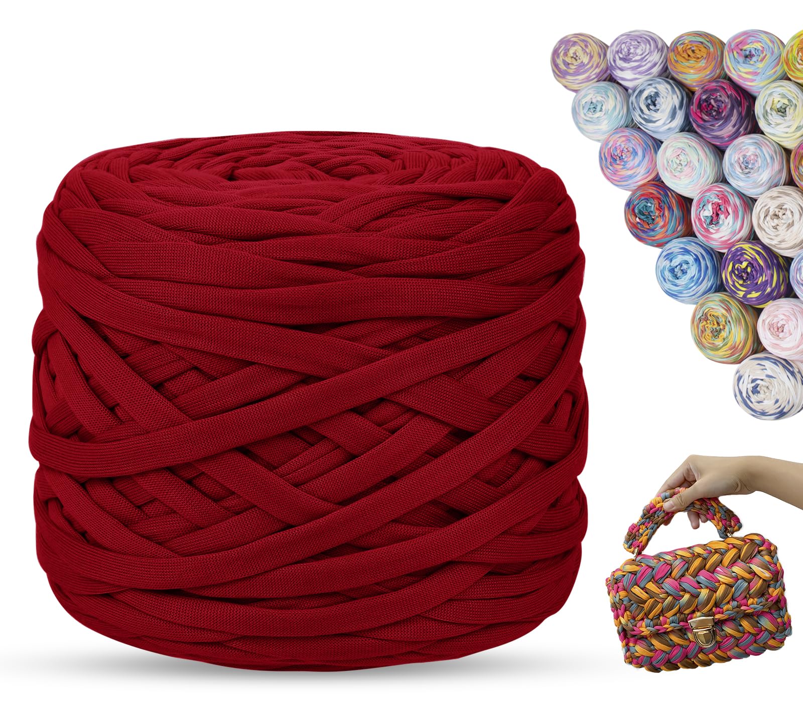 LEREATI T Shirt Yarn for Crocheting 285g/100m Rainbow Tshirt Yarn for Crochet, Thick Crochet Yarn for Crocheting Bag, Blanket, Cushion, Craft Beginners, DIY Hand Knitting (Red)