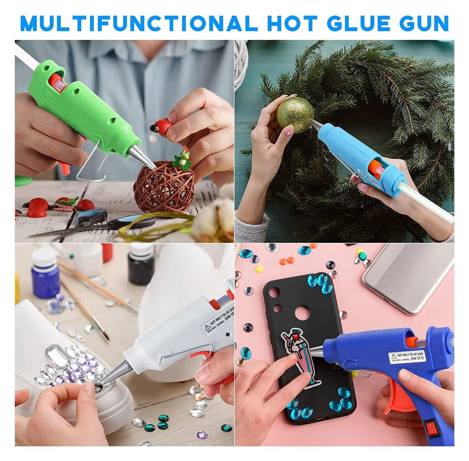 Pistola de pegamento caliente Mini Pistola De Pegamento Caliente De 20W, Pistola De Pegamento De Fusión En Caliente De Calentamiento Rápido For Manualidades, Escuela, Artes DIY, Reparaciones Rápidas E
