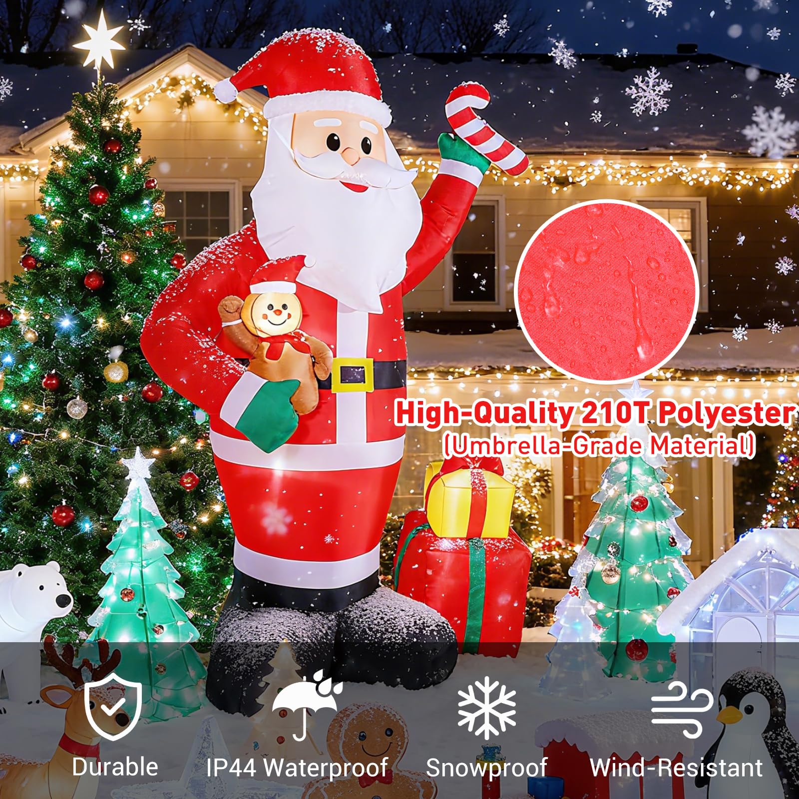 Quntis 244cm Papa Noel Hinchable Navidad Exterior con Luces, Papa Noel Inflable IP44 Impermeable, Decoración Navideña para Exterior y Interior, Patio, Jardín, Fiesta