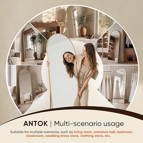 Vista 8 de Antok Full Length Mirror, 71"x27" Floor Mirror, Arched Floor Standing Freestanding Arch Full Body Mirrors with Stand for Bedroom, Hanging Mounted
