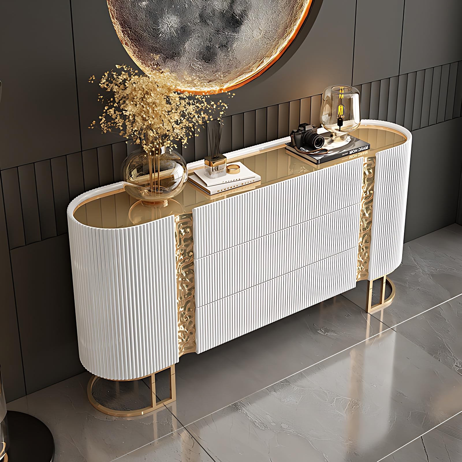 ZGNBSD Luxurious Buffet Sideboard - Solid Wood Sideboard with 3 Drawers & 2 Doors, Storage Cabinet for Dining Room, Living Room, Kitchen (White, 72'')