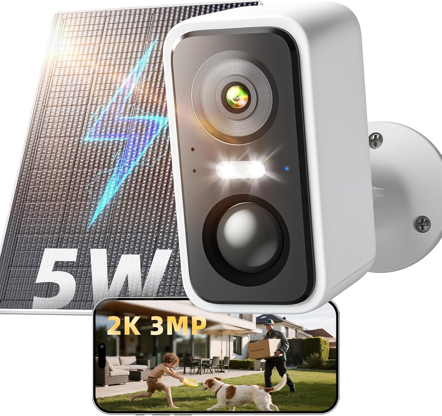 2K/3MP Security Camera Wireless Outdoor,Solar Powered WiFi Cameras for Home Security with AI Motion Detection,Color Night Vision(Spotlight),Instant Alert,2-Way Audio,Siren&SD/Cloud Storage,Only 2.4GHz