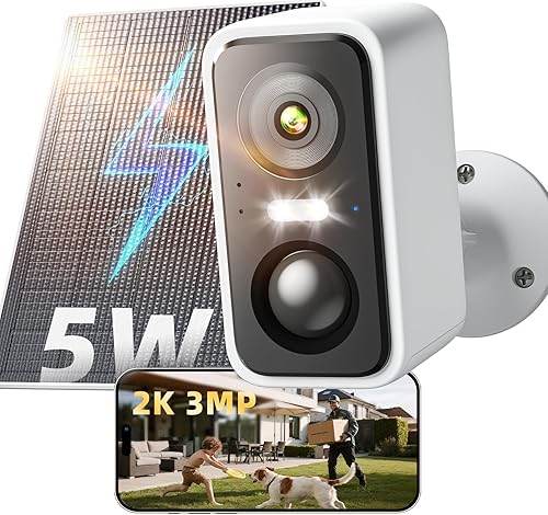 Cámara de seguridad inalámbrica de 2K/3MP para exteriores, cámaras WiFi alimentadas por energía solar para seguridad del hogar con detección de