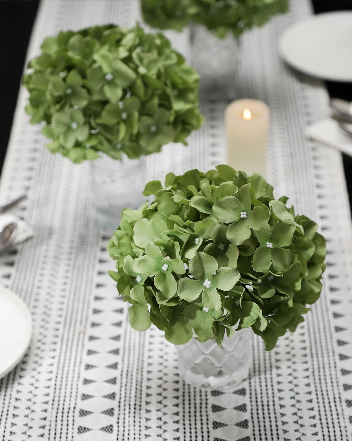 DuHouse 8.7" Silk Hydrangea Flower Heads with Stems Fake Hydrangeas Flowers for DIY Wedding Centerpiece Home Decor,Pack of 6(Sage Green) - Image 4