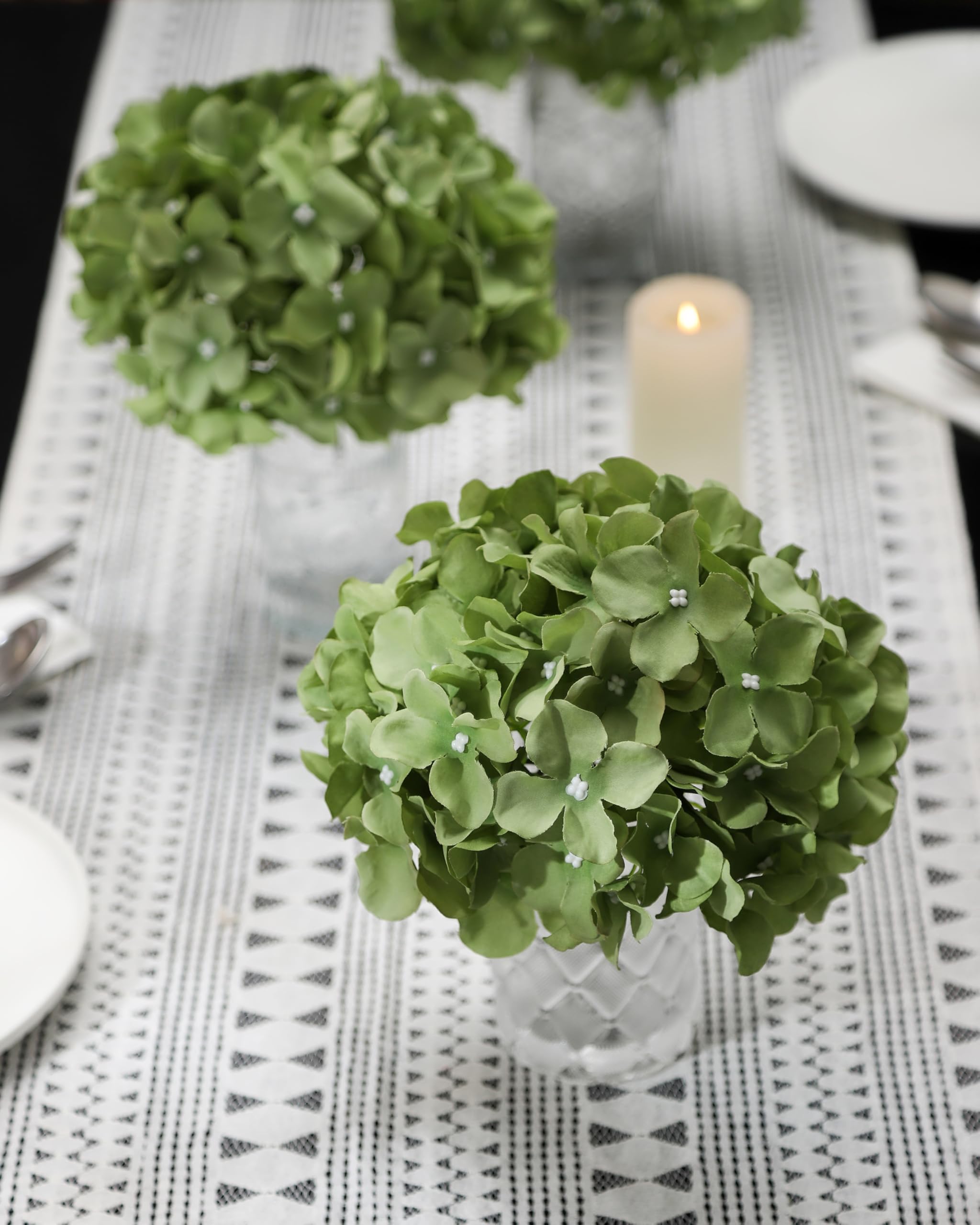 DuHouse Artificial Bigger Silk Hydrangea Flower Heads with Stem Realistic Fake Hydrangea Flower Bouquets for Wedding Home Party Garden Centerpiece Pack of 6(Sage Green) - Image 4