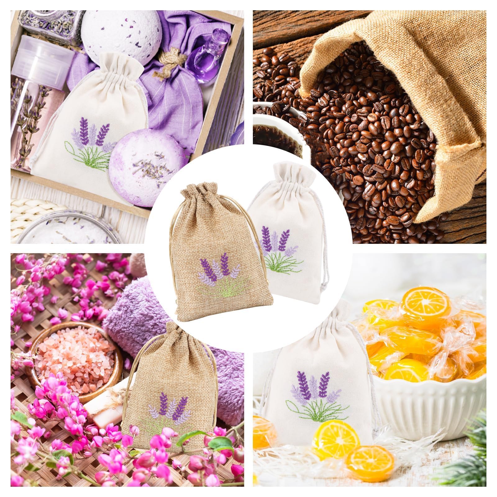 Lot de 12 sachets de lavande vides à remplir avec cordon de serrage - Petits sachets en coton et lin pour lavande, épices, herbes, bijoux, bonbons