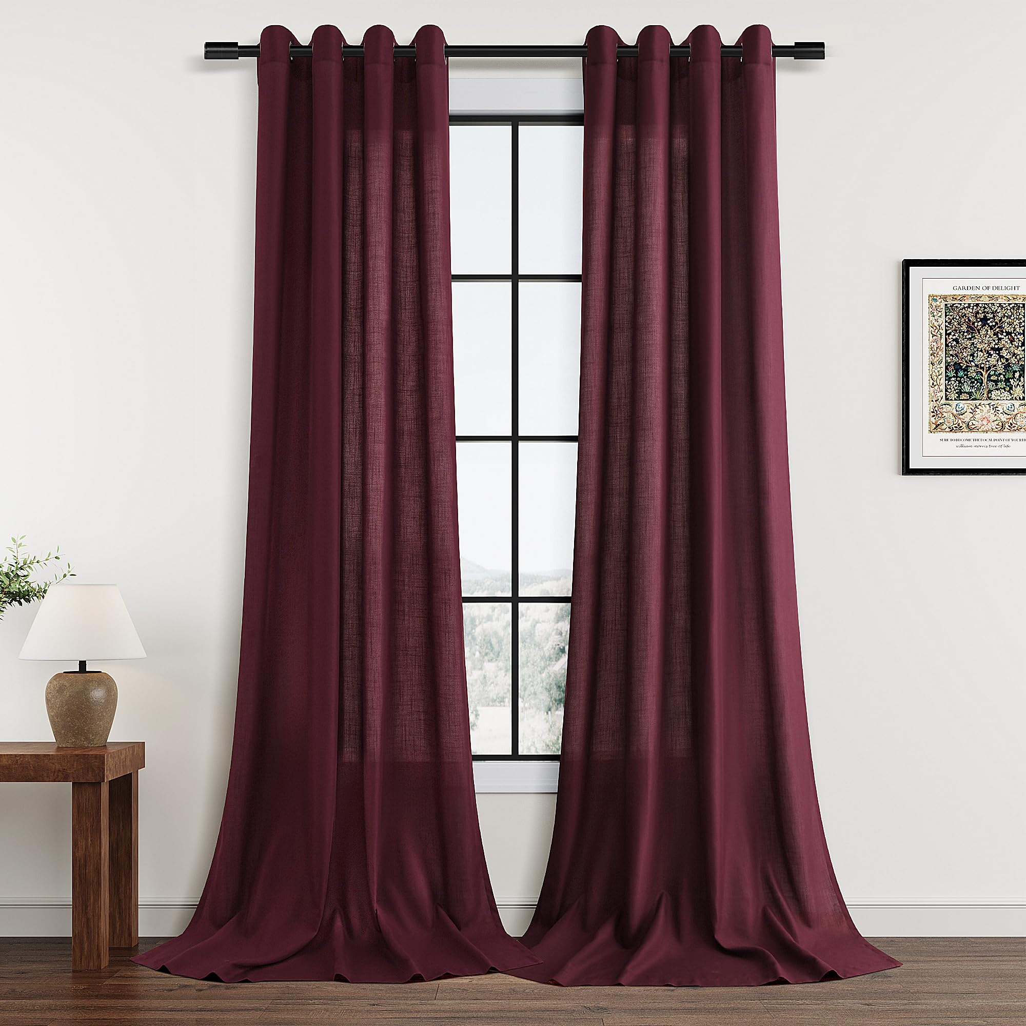 Aersas Burgundy Grommet Linen Curtains 120 Inches