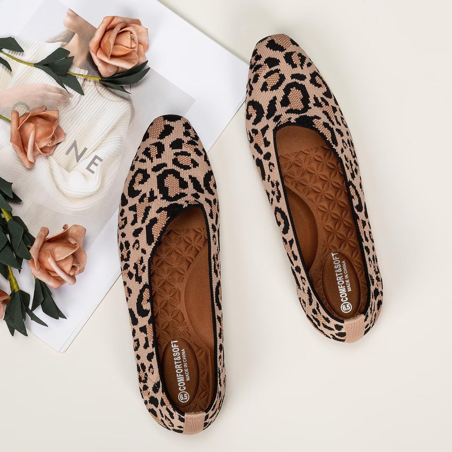 Frank Mully Women's Knitted Flats Square Toe Shoes Breathable Ballet Flats with Arch Support Comfort Walking Shoes for Women - Image 3