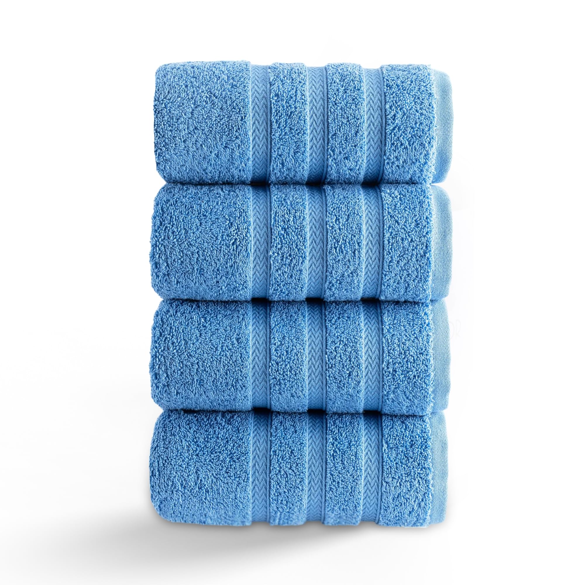 HALLEY Turkish 4 Pack Premium Hand Towels (4 Pieces) 650 GSM Highly Absorbent Super Soft 100% Cotton - 4 Hand Towels (Blue)