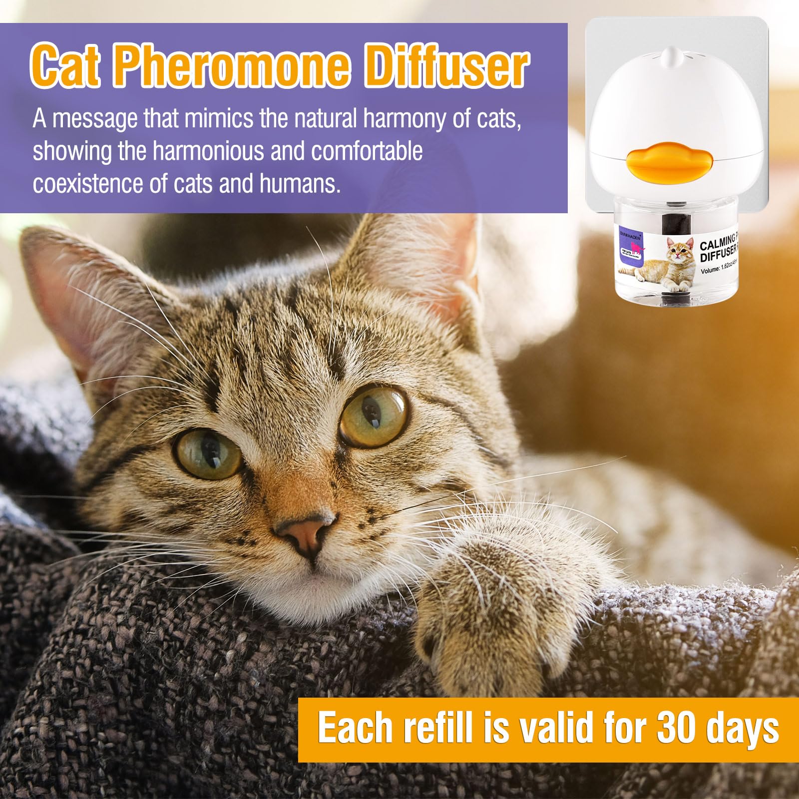 DUNKHADEN Cat Calming Pheromone Diffuser Reduces Conflict Between Cats Effective Anxiety Relief for Cats & Cat Calming Soothing 48ML 3 Refills Fits All Cats, 3 Packs - image 2
