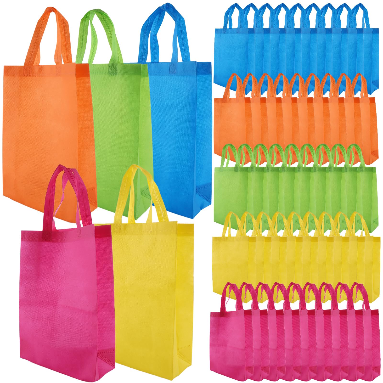 50 Pcs Party Bags, Non-Woven Gift Bags with Handles 25x10x35cm, Large Present Bag Colorful Treat Bag for Birthday Wedding Celebration (5 Colours)