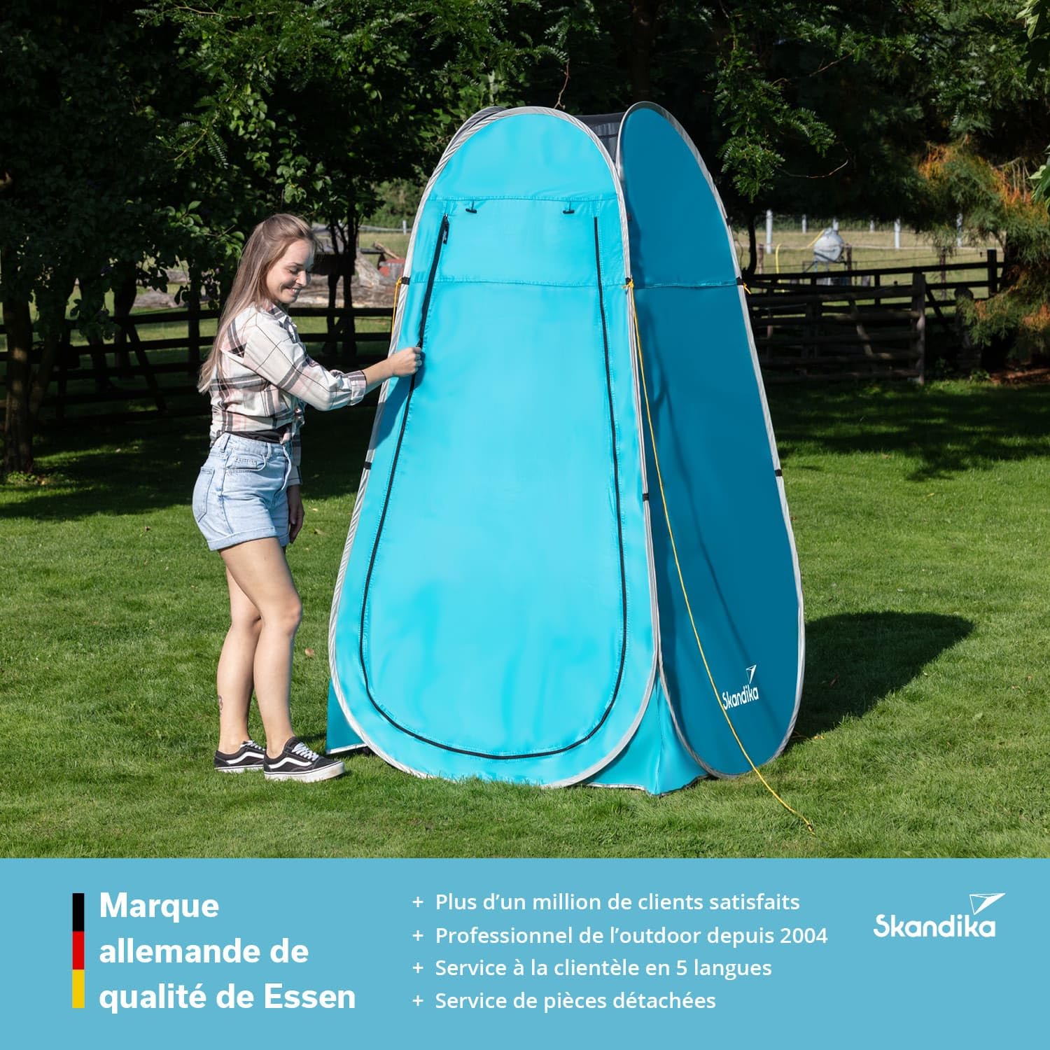 Skandika Tente de douche pop-up de camping - 210 cm - Revêtement argenté - Opaque - Sol séparé - Fenêtre recouvrable - Moustiquaire - Fixation pour douche