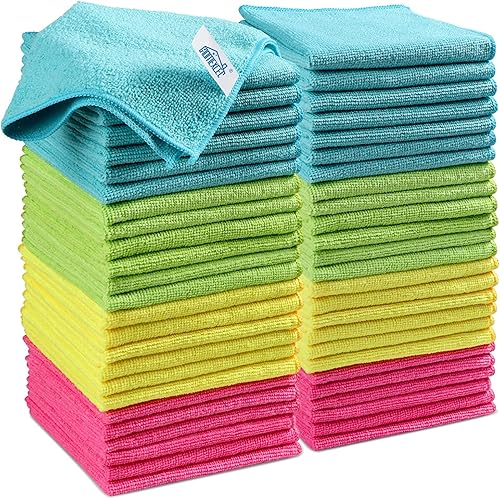 HOMEXCEL Microfiber Cleaning Cloth,50Pack Cleaning Rag,Cleaning Towels with 4 Color Assorted,11.5"X11.5"(Green/Blue/Yellow/Pink)