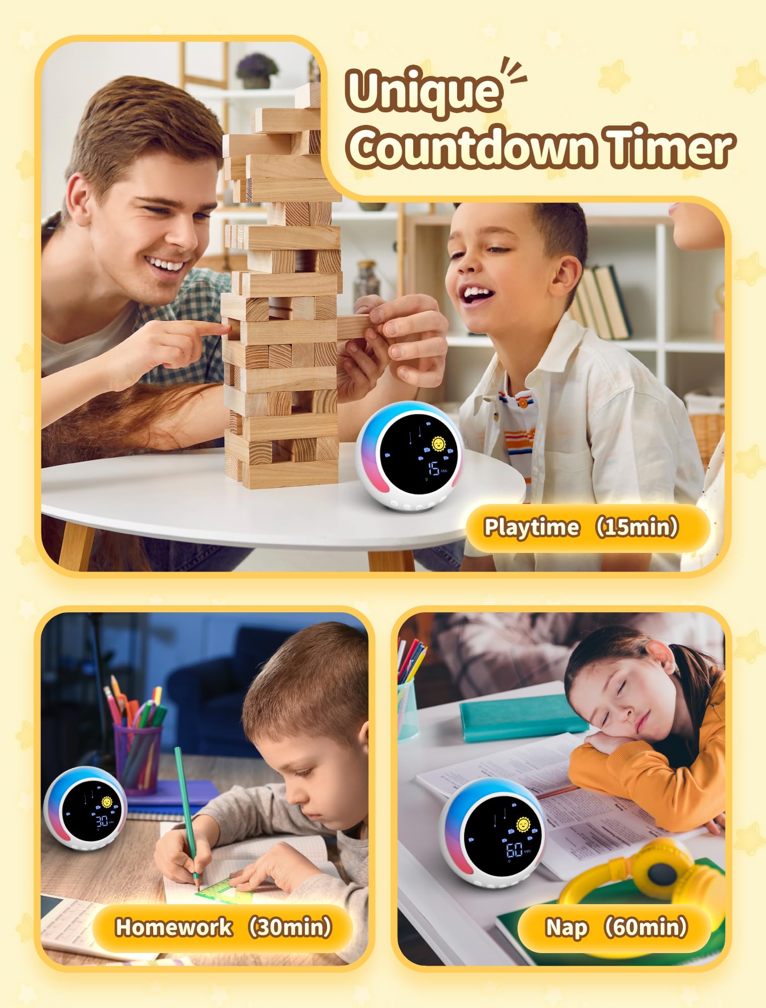 NEUTYPECHIC Entrenador del Sueño para Niños con Luces Nocturnas, Despertador Digital Bluetooth Infantil con Luz, Reloj Digital para Niñas y Niños