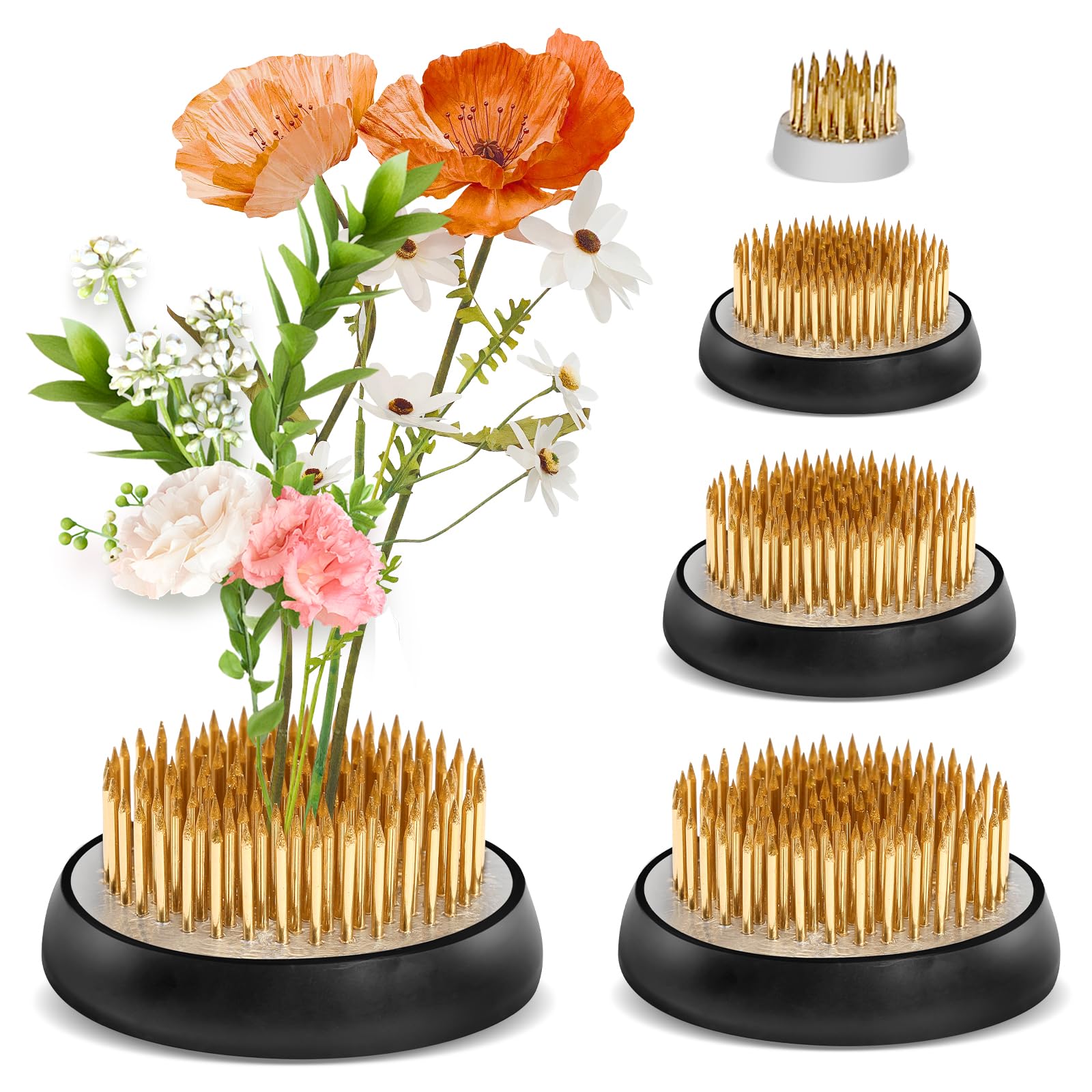 Grenouille florale Kenzan en laiton avec base caoutchouc pour vase Ikebana (Lot de 5)