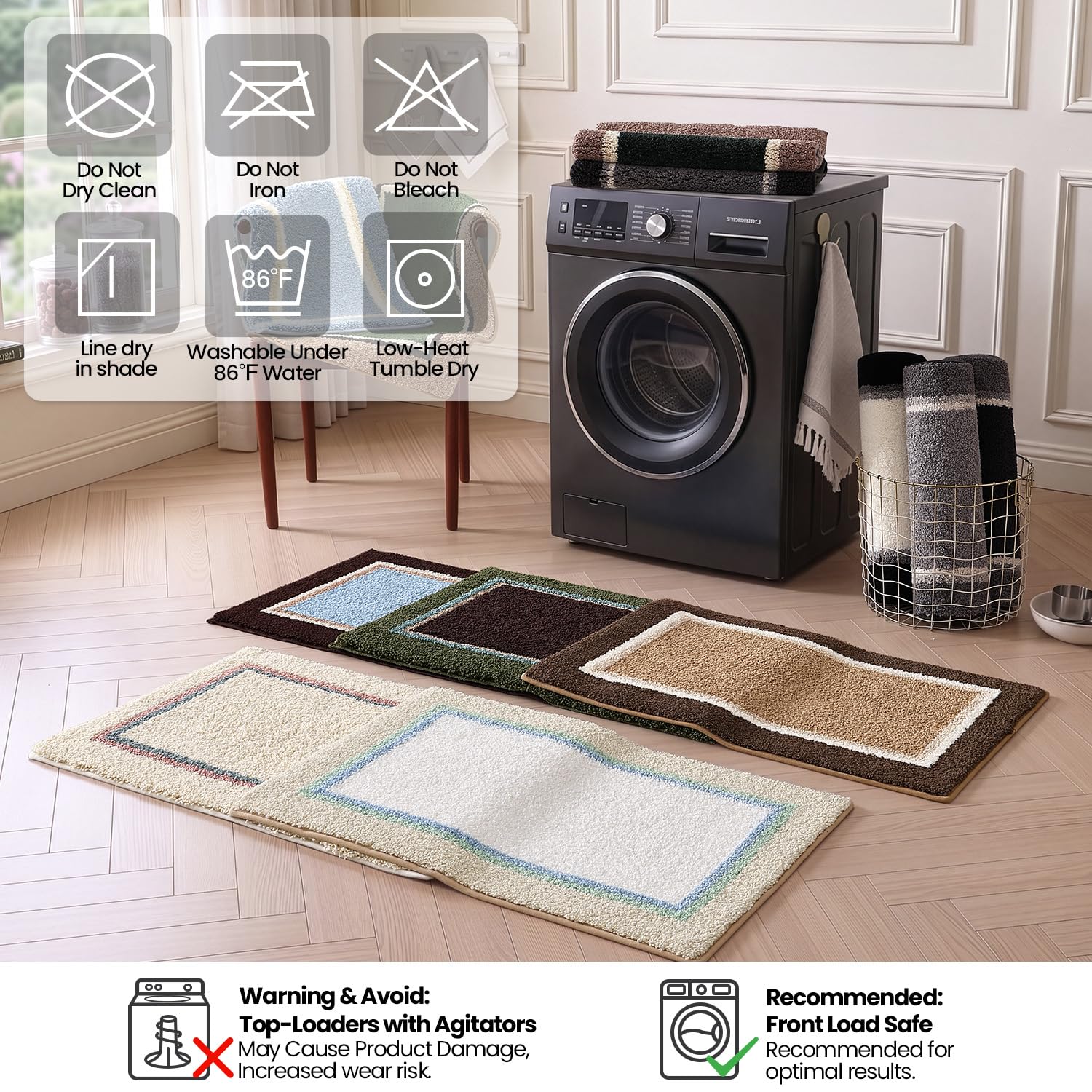 DEXI Badezimmerteppich, saugfähig, extra weich, Mikrofaser, Badematte für Badezimmer, rutschfest, waschbar, schnell trocknend, für Duschboden, Waschbecken, Badewanne, Waschküche, Schwarz und Grau, 109