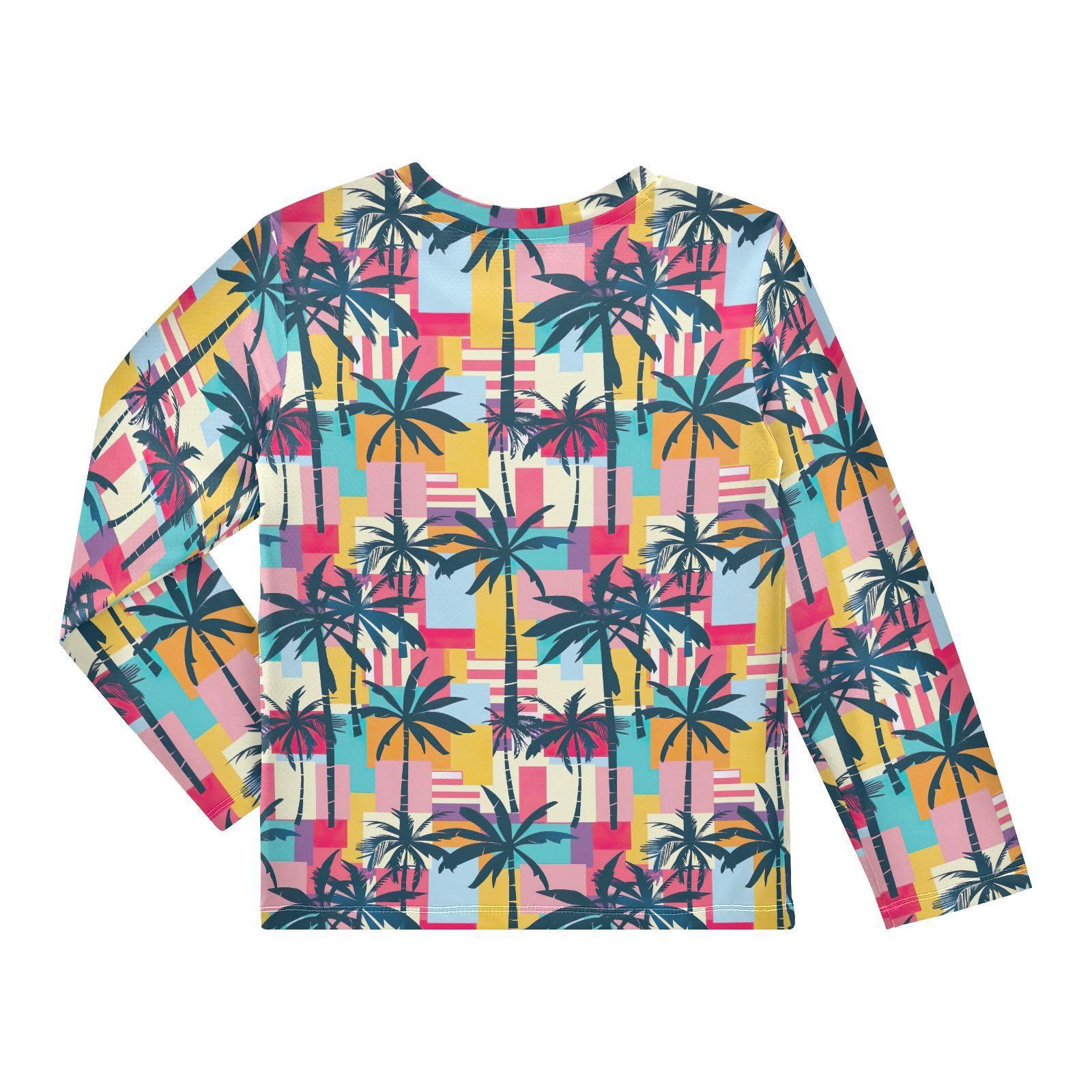 Colorful Geometric Palm Tree Pattern Boys Rash Guard Swim Shirts Long Sleeve UPF 50+ Quick Dry Sun Protection Shirt Swimsuit Surf Tops for Toddler Kid Girl Fishing Swimming Outdoor 3T