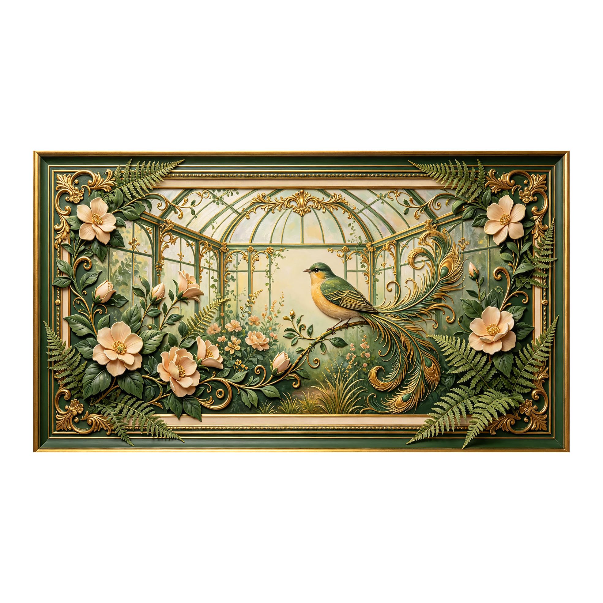 Yzpallescene 3D 3D Framed Wall Art 50cm×90cm Bird and Floral Garden Neoclassical Oil Painting Large Size SelfAdhesive Removable Wall Decor Prints Artwork for Living Room Bedroom Office