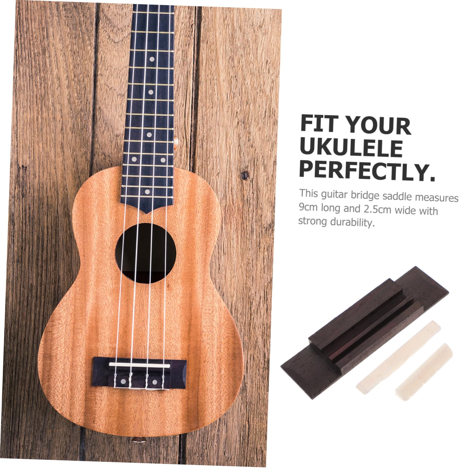 Toddmomy 4 String String Ukulele Bridge with Bone Saddle Natural Rosewood Accessory for Fit Durable Design Easy Installation for Ukulele Enthusiasts and Musicians