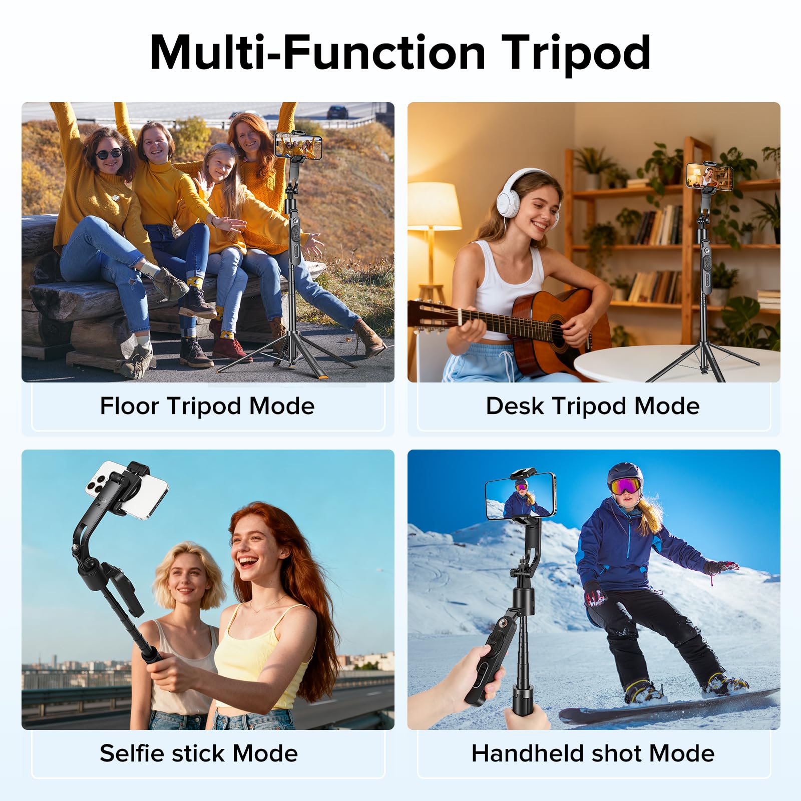 Treppiede per selfie da 72 pollici, per iPhone, Android, con apertura automatica, rotazione a 360° e telecomando con controllo gestuale per vlogging/tiktok/trucco