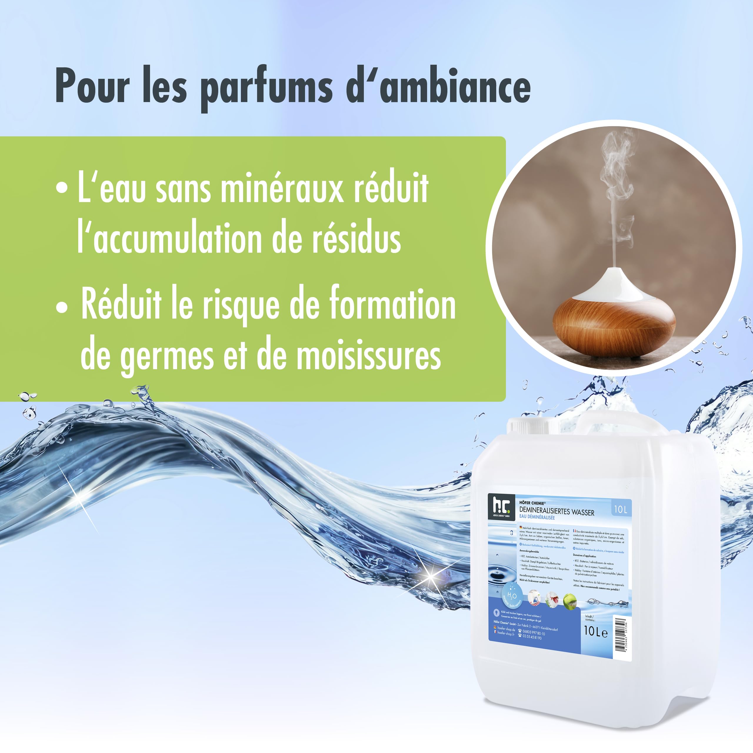 Höfer Chemie 60 bidons de 10 litres d'eau déminéralisée de
