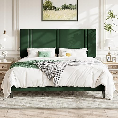 Miniatura 18 de Allewie Base de cama de plataforma Queen con cabecera ajustable, tapizado de terciopelo de felpa, canal vertical acolchonado, listones de madera