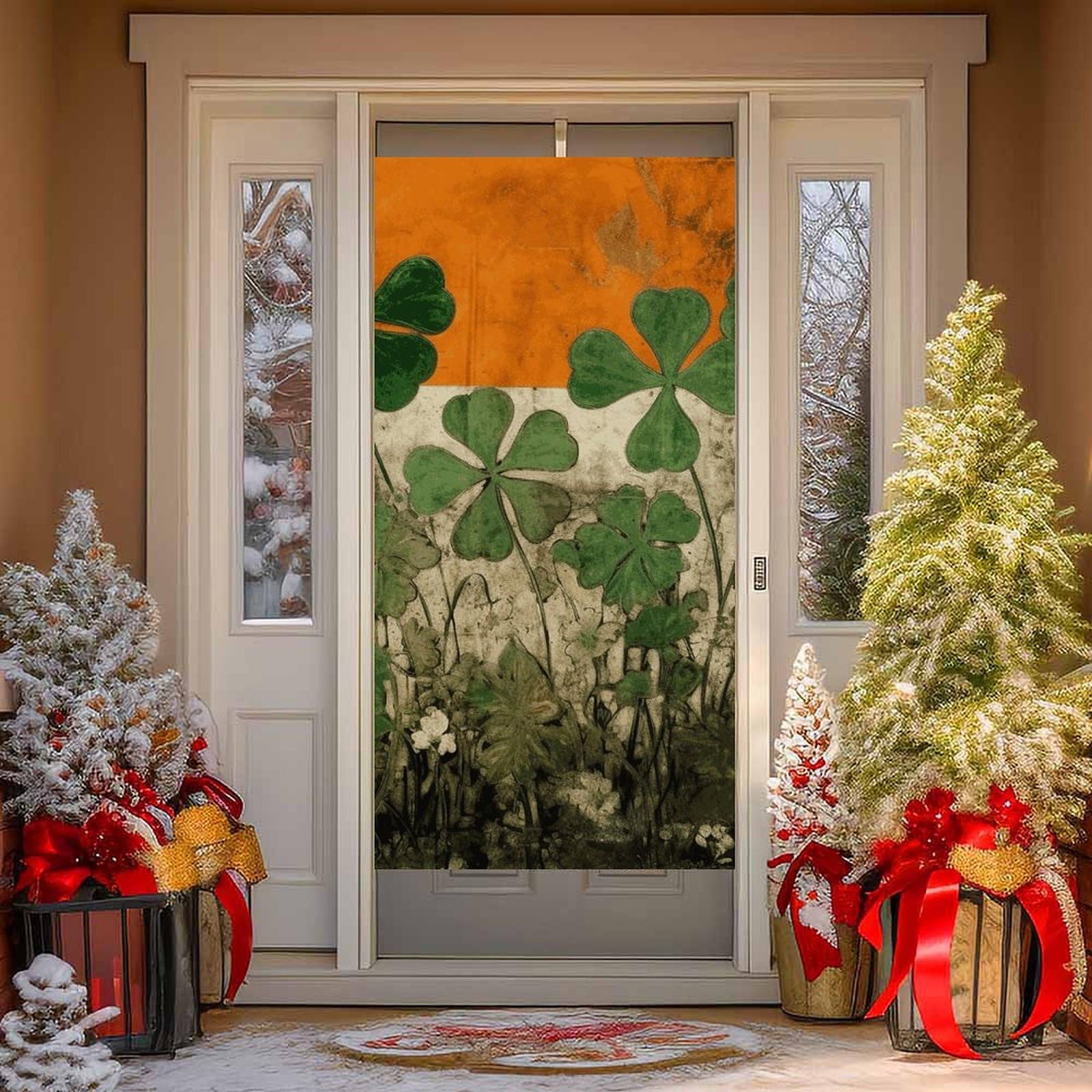 NTVOWPZO Clover on Flag Background Door Curtains for Doorway Privacy Dividers Door Banner Blackout Curtains Fabric Door Window Curtain for Home Bedroom Kitchen Decor 35.4x70.9 in Decorative Banner