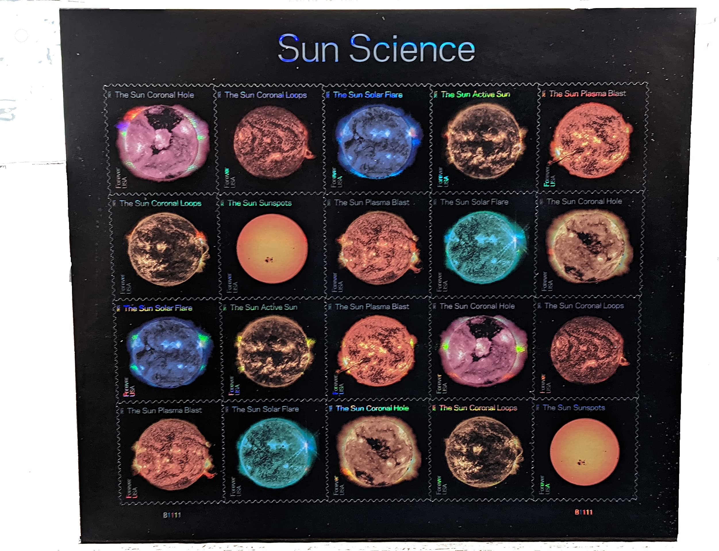 Sun Science (Coronal Hole, Coronal Loops, Solar Flare, Active Sun, Plasma Blast, Sunspots) (Sheet of 20) First-Class Mail Forever Postage Stamps 2021 Scott 5598-5607