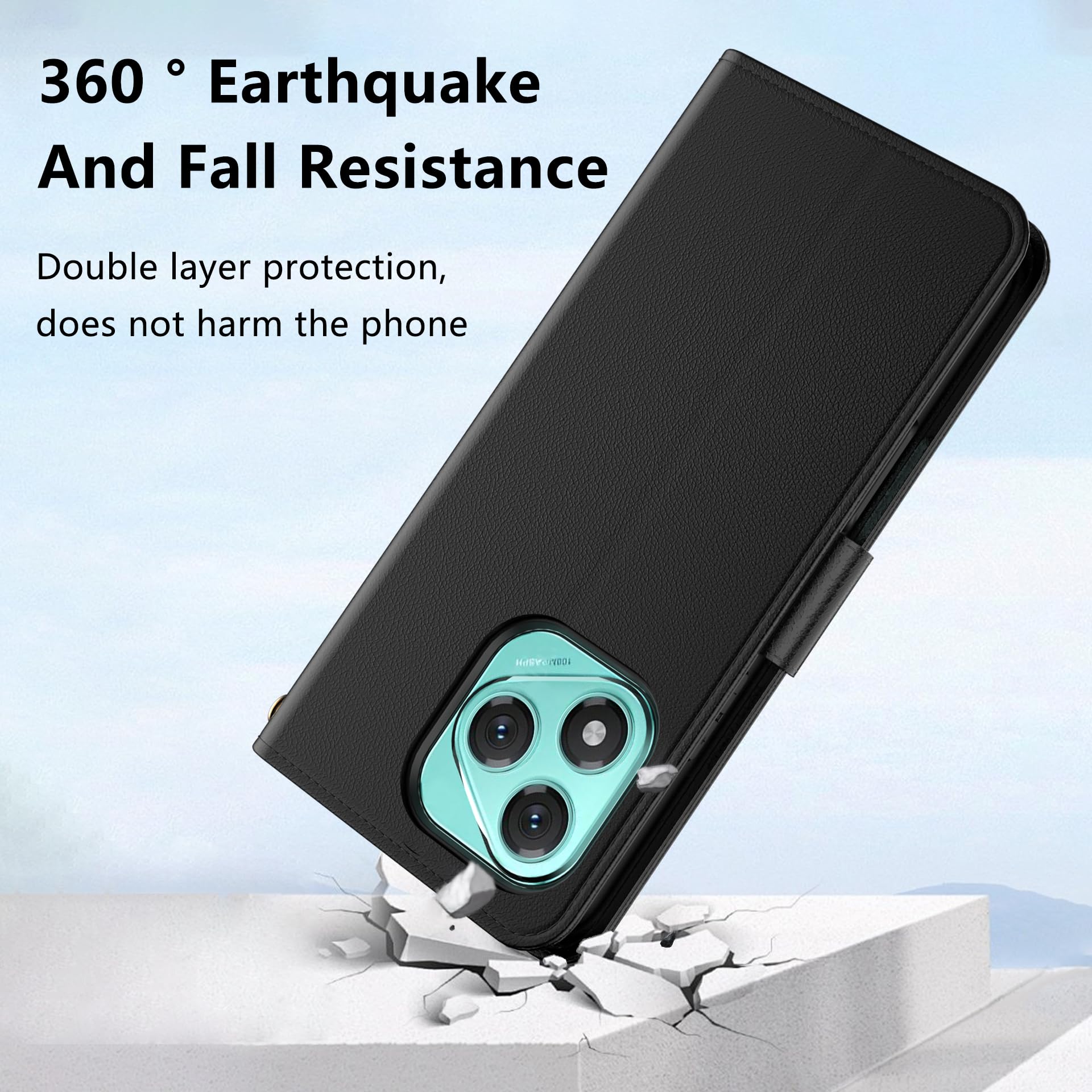 Aiziki Custodia per Honor 400 Lite, Copertura Protettiva in Pelle PU Premium, Pieghevole, Aspirazione Magnetica, Prevenzione Delle Cadute, Carta Fessura - Nero