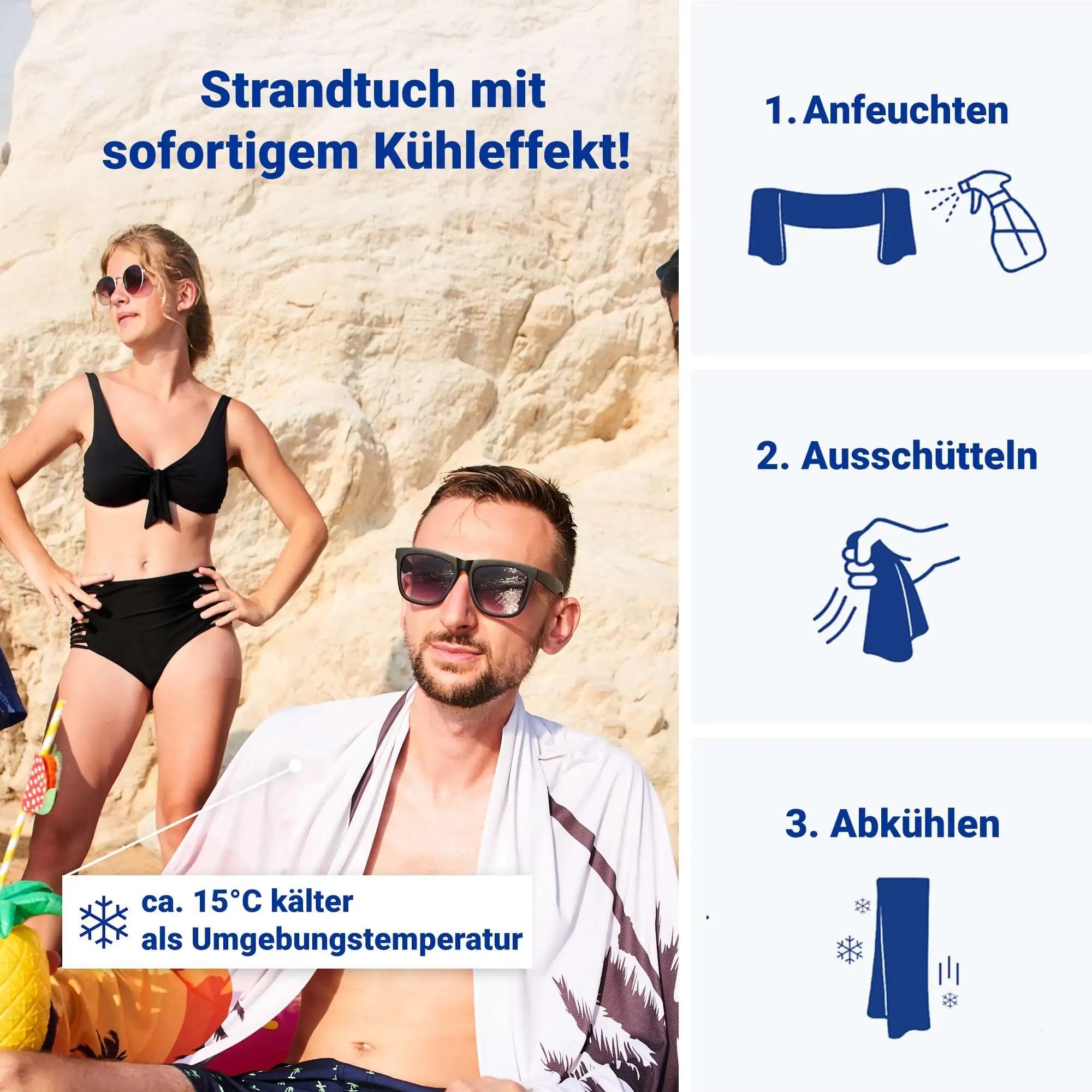 Kühlendes Strandtuch 200×100 cm aus Mikrofaser – Schnelltrocknendes & Sandfreies Kühlhandtuch für Strand, Reisen & Sport