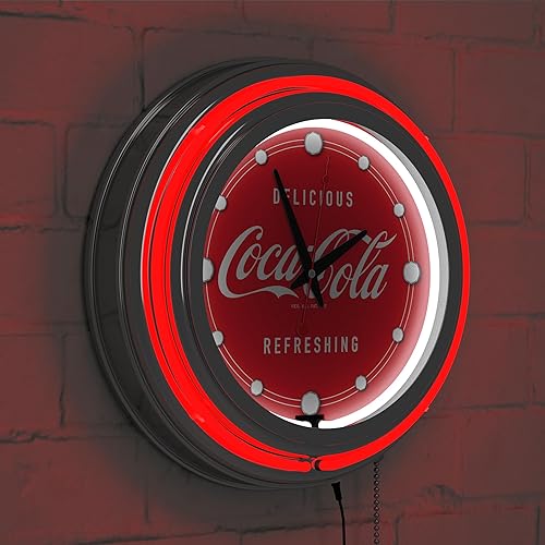 Miniatura 5 de Trademark Global Coca-Cola - Reloj de pared retro de neón, 14 pulgadas, enchufe decorativo o reloj analógico a pilas con cadena de tracción