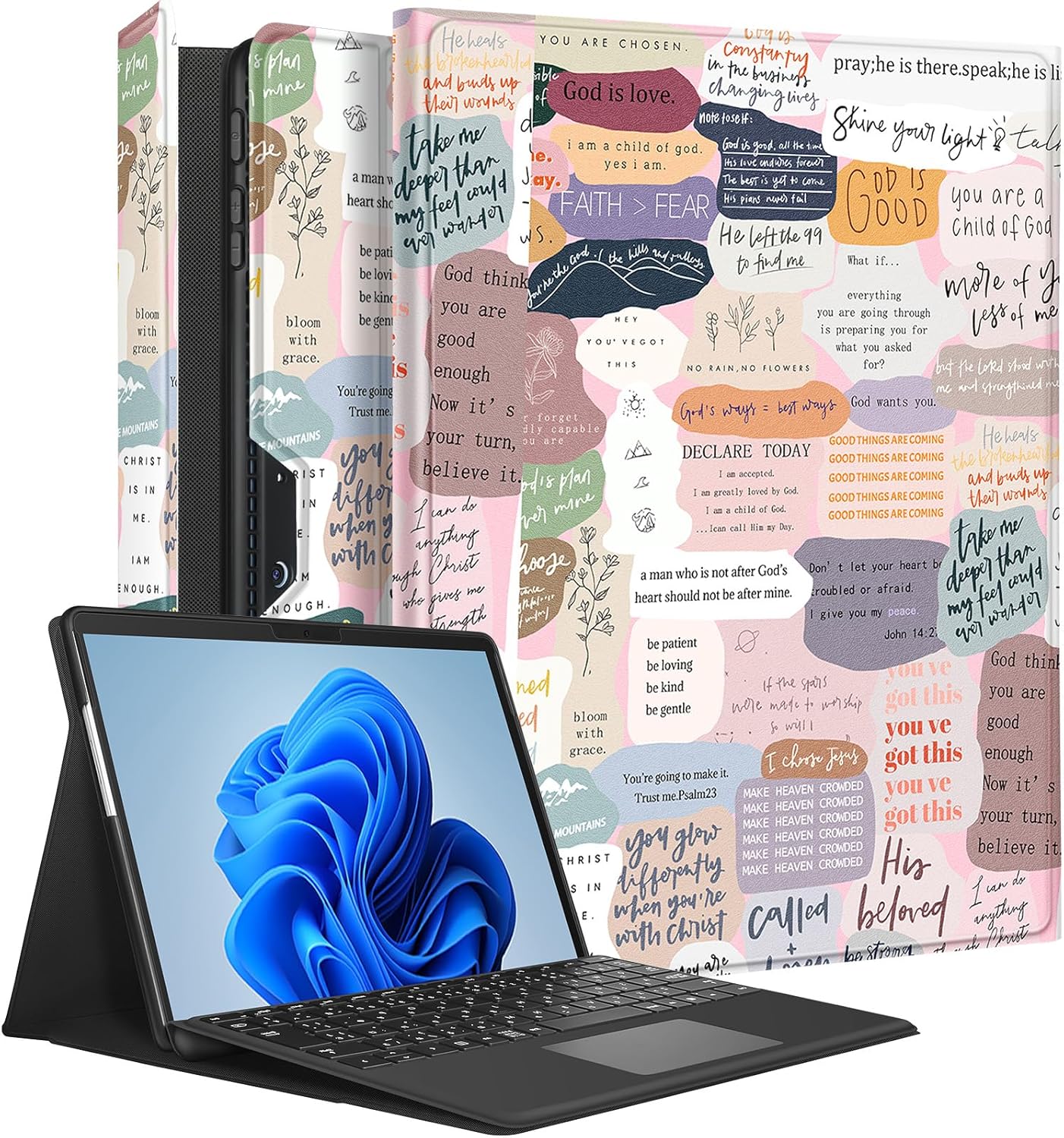 Wazzasoft for Microsoft Surface Pro 9 Case 13 Inch 2022 for Women Cute Girls Folio Cover Girly Flower White Protection Compatible with Type Cover Keyboard for Windows Surface Pro 9 Case 13" Tablet
