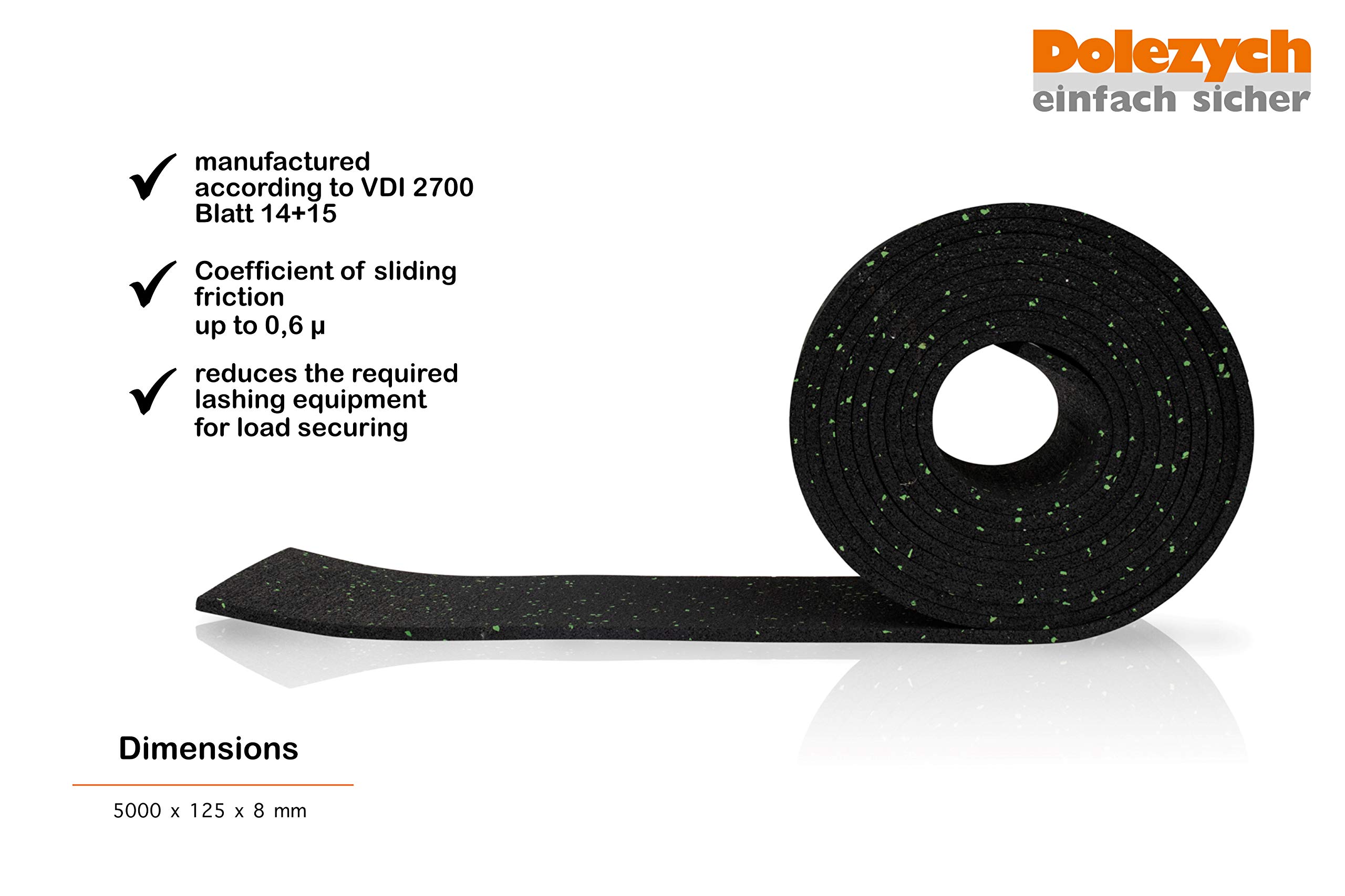 Tapis Antidérapant Dolezych en Rouleau, 5000 x 250 x 8 mm - Noir