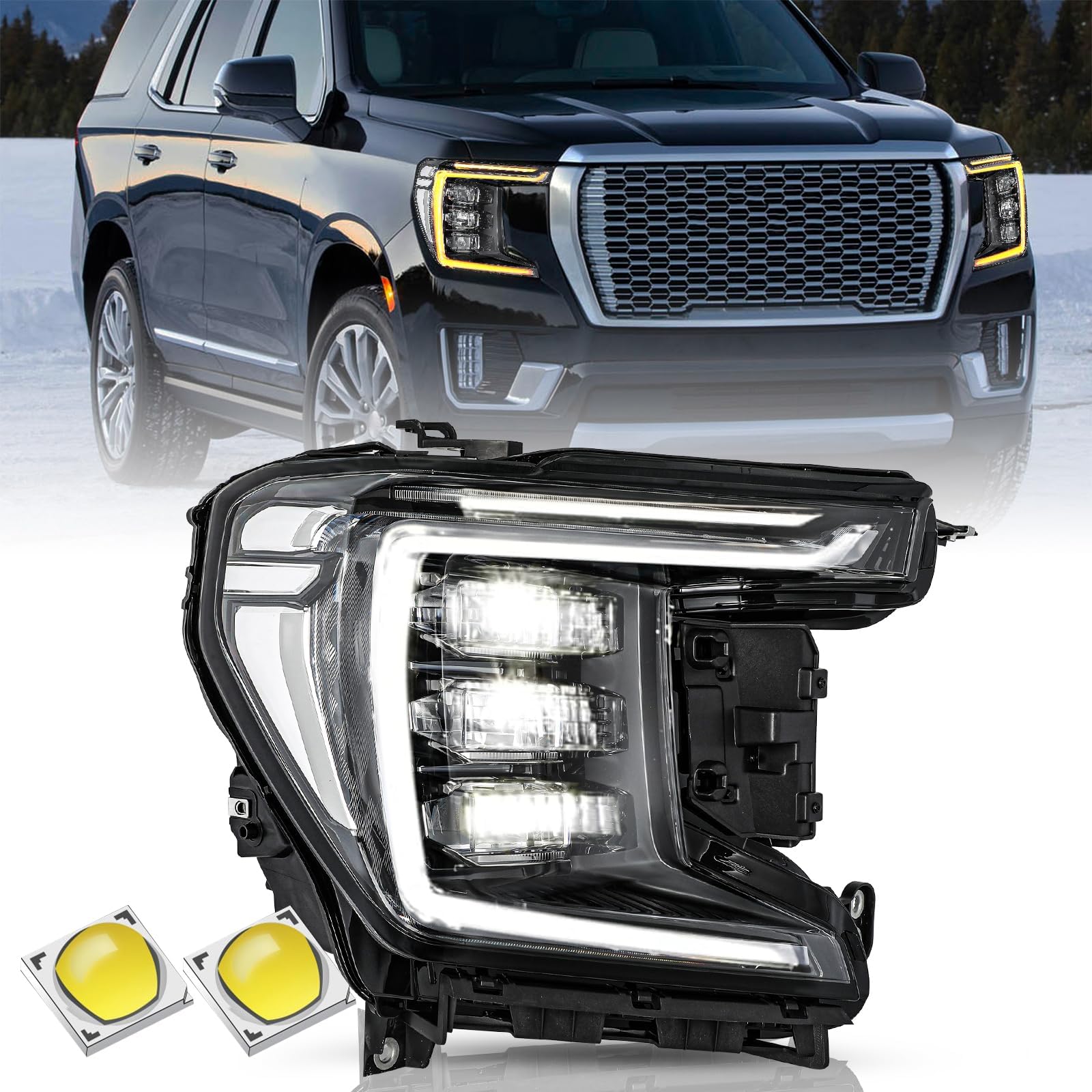 TUSDAR Full LED Headlight Assembly Set for 2021 2022 2023 2024 GMC Yukon/Yukon XL DENALI/AT4 OEM Headlamp Replacement RH (Right/Passenger Side)