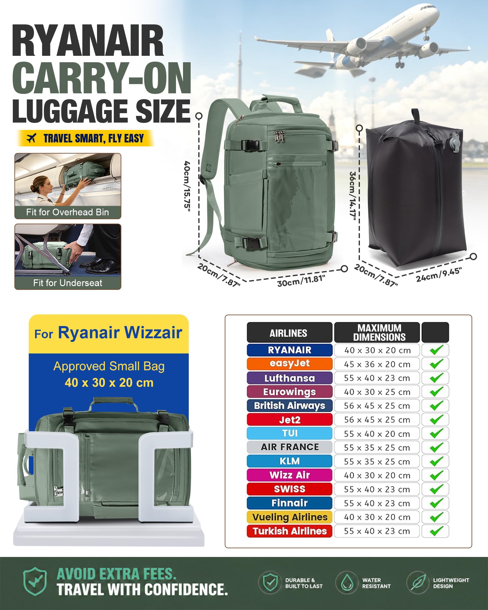 SZLX Mochila al Vacío con Bomba Equipaje de Mano 40x30x20 Ryanair Vueling Wizzair Mochila Viaje Cabina Avion 40x20x25 Mujer Maletas de Viaje Cabina 45x36x20 Easyjet Mochila Portatil con USB Hombre