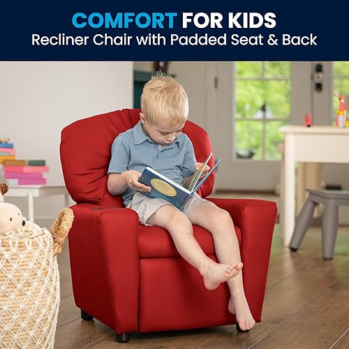 Miniatura 36 de Flash Furniture Chandler LeatherSoft - Silla reclinable para niños con portavasos y reclinable de seguridad, silla reclinable contemporánea para