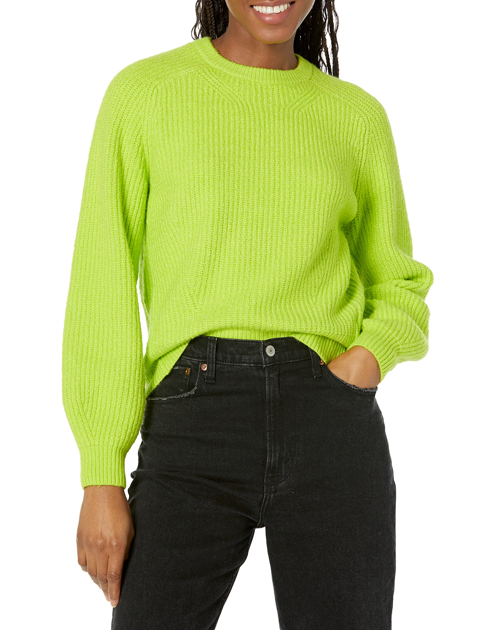 Amazon Essentials Women's Crew Neck Rib Sweater, Lime Green, XL