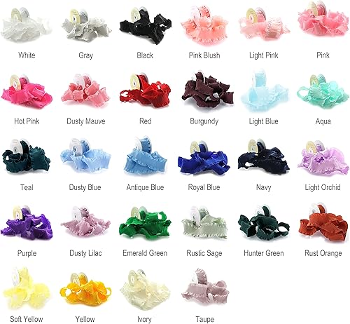 Miniatura 2 de Cinta de satén de 1.5 pulgadas con borde de doble volantes 277 Borgoña 3yd