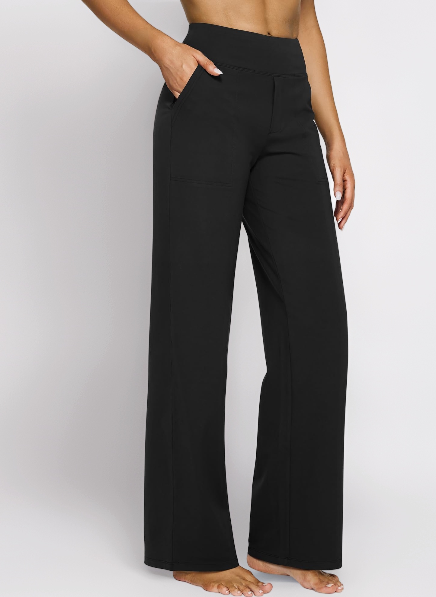 Yoga Pants with Pockets Wide Leg Trousers for Women High Waist Stretch Work Dress Casual Sweatpants Petite/Regular/Tall