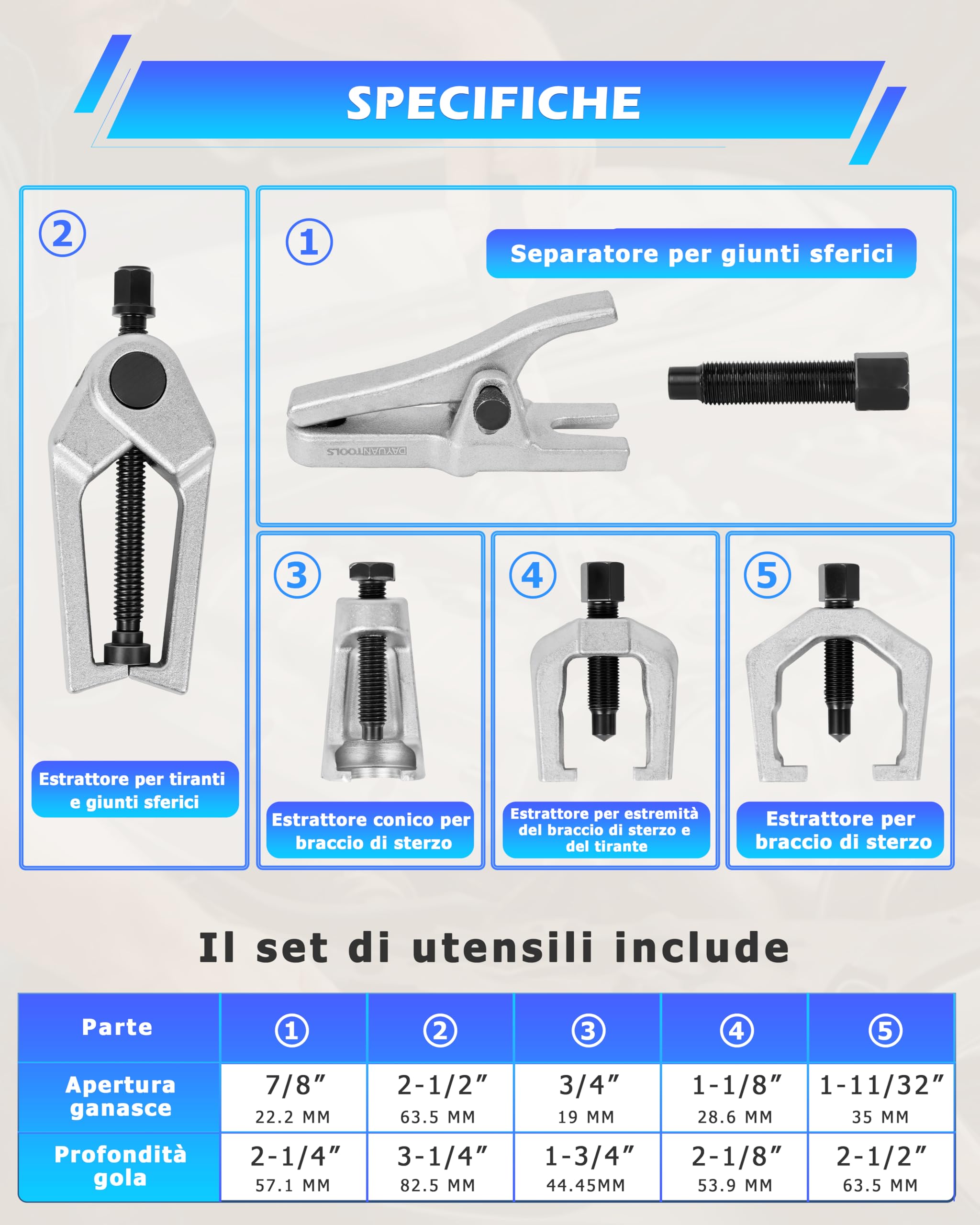 DAYUAN Kit Professionale di Riparazione per estremità Anteriore, estrattore per Braccio Pitman, separatore per Giunto sferico e Tirante per Fascette